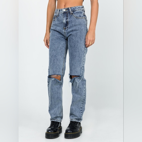 Princess Polly Denim - Princess Polly Intentions Straight Leg Knee Rip Denim Jeans Women's Size 8